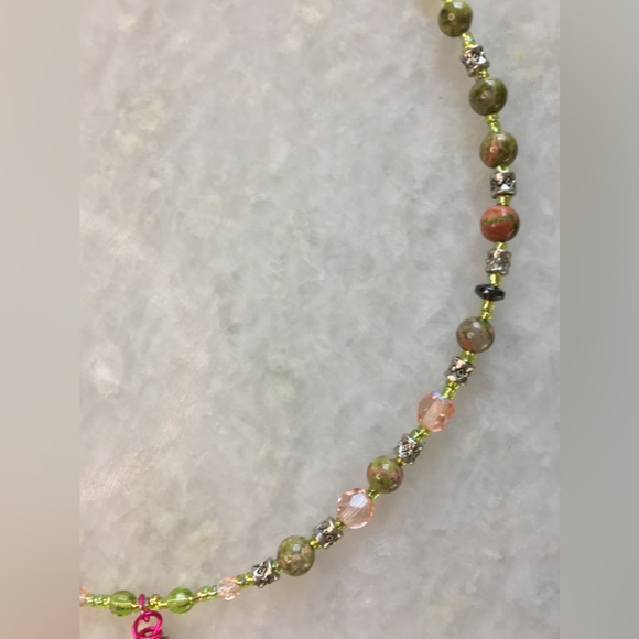 Natural Moldavite Necklace with Unakite Stones, Czech Crystals & Wire Wrapped  💖 - Picture 4 of 15